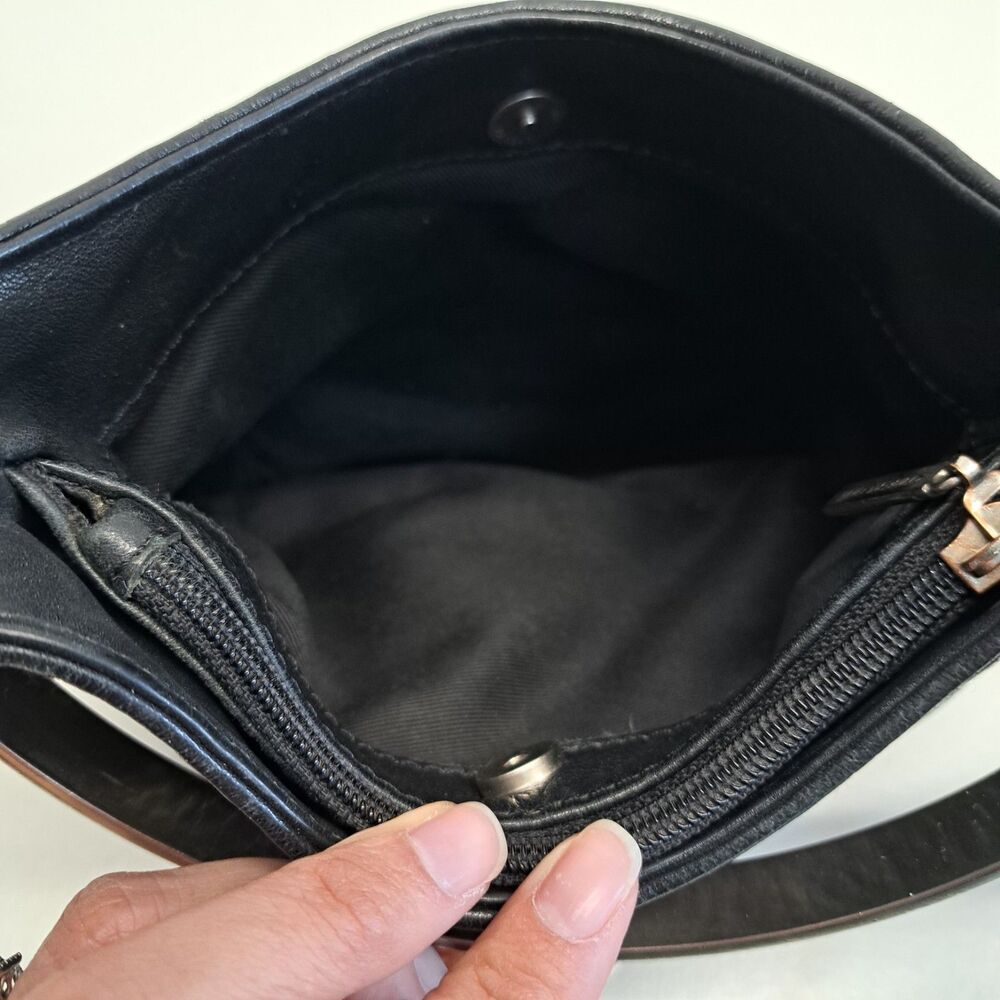 Anee Klein II Black Leather Handbag With Silver Metal  Handle And Shoulder Strap - Picture 10 of 14
